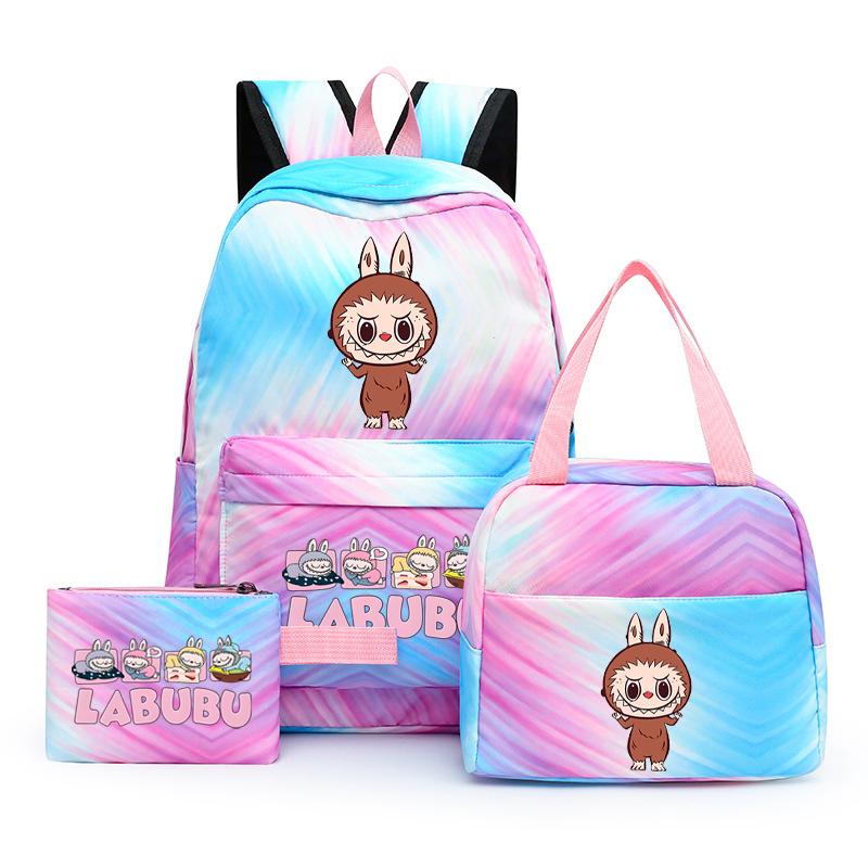 3Pcs/set  Printed Backpack with Lunch Bag Pencil Case Boy Girl Knapsack Teenage Student Large Capacity Colorful Bookbag