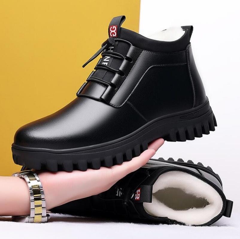 Men's Cotton Shoes 2024 Winter New Plush Wool Thick Sole Outdoor Casual High Top Shoes for Warmth and Snow Boots for Men