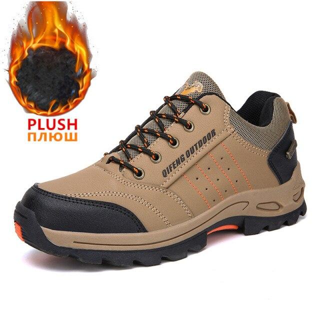 Men 'S Climbing Hiking Shoes Couples Winter Casual Sneakers With Fur Mens Outdoor Rubber Trekking Shoes Non -Slip Trainers Leather