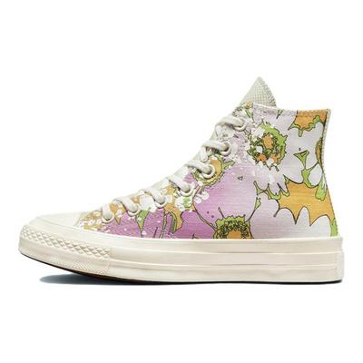 1970s Chuck Taylor All Star Floral Print High Top Espadrilles Women's White, Purple Green.