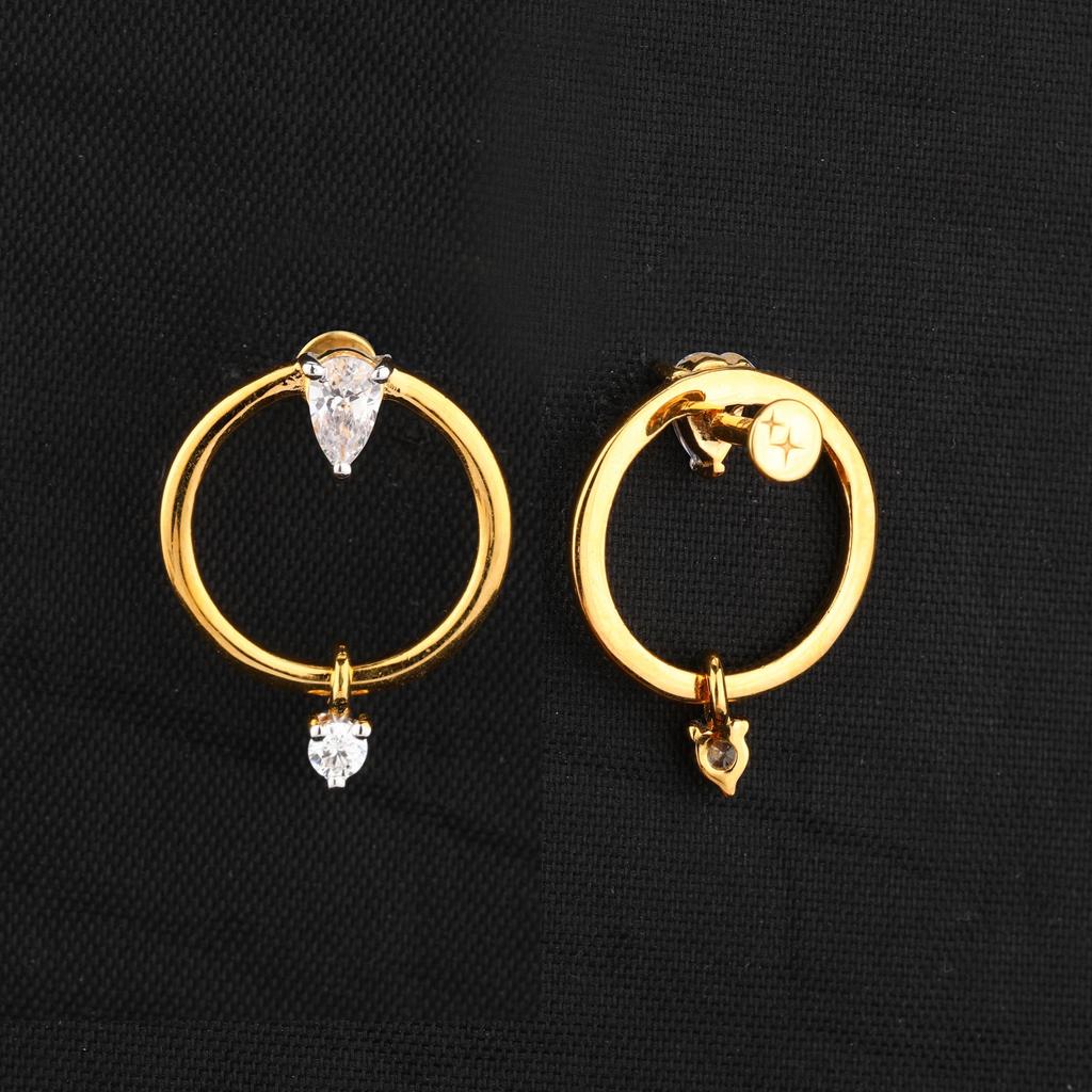 925 Sterling Silver Yellow Gold Plated Earrings White Cubic Zirconia Pear 5x3mm Round 2.5mm Elegant Women Jewelry