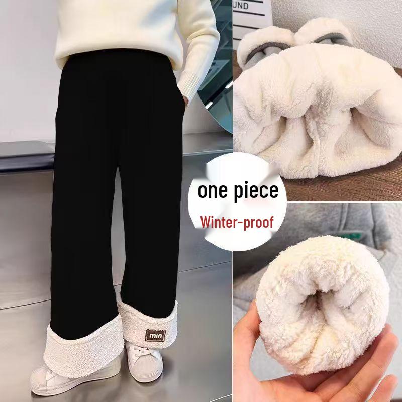 Girls' Warm Lambswool Wide-Leg Winter Pants