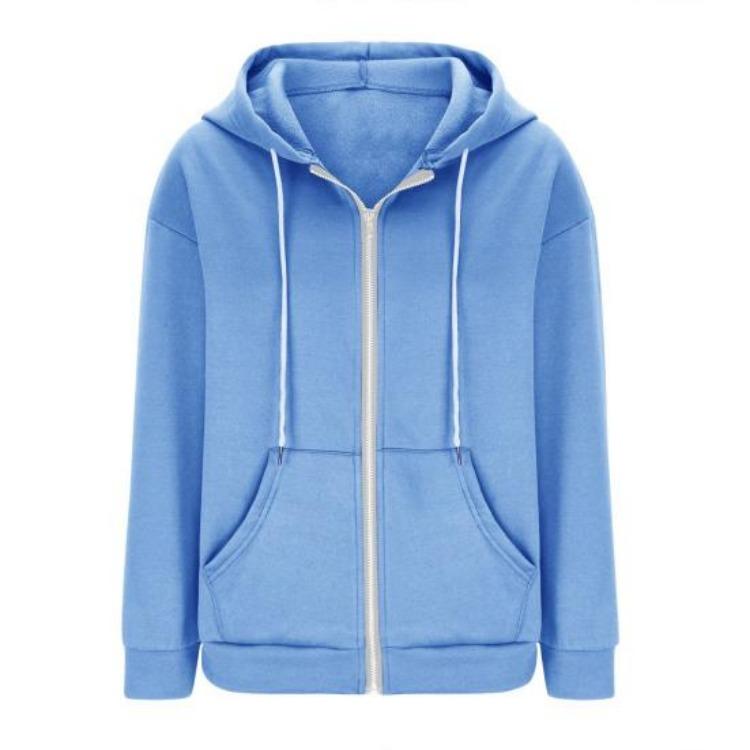 Women Loose Sport Hoodie Autumn Spring Coat with Hood Drawstring Long Sleeves Pockets Zip Up Elastic Cuff Hem