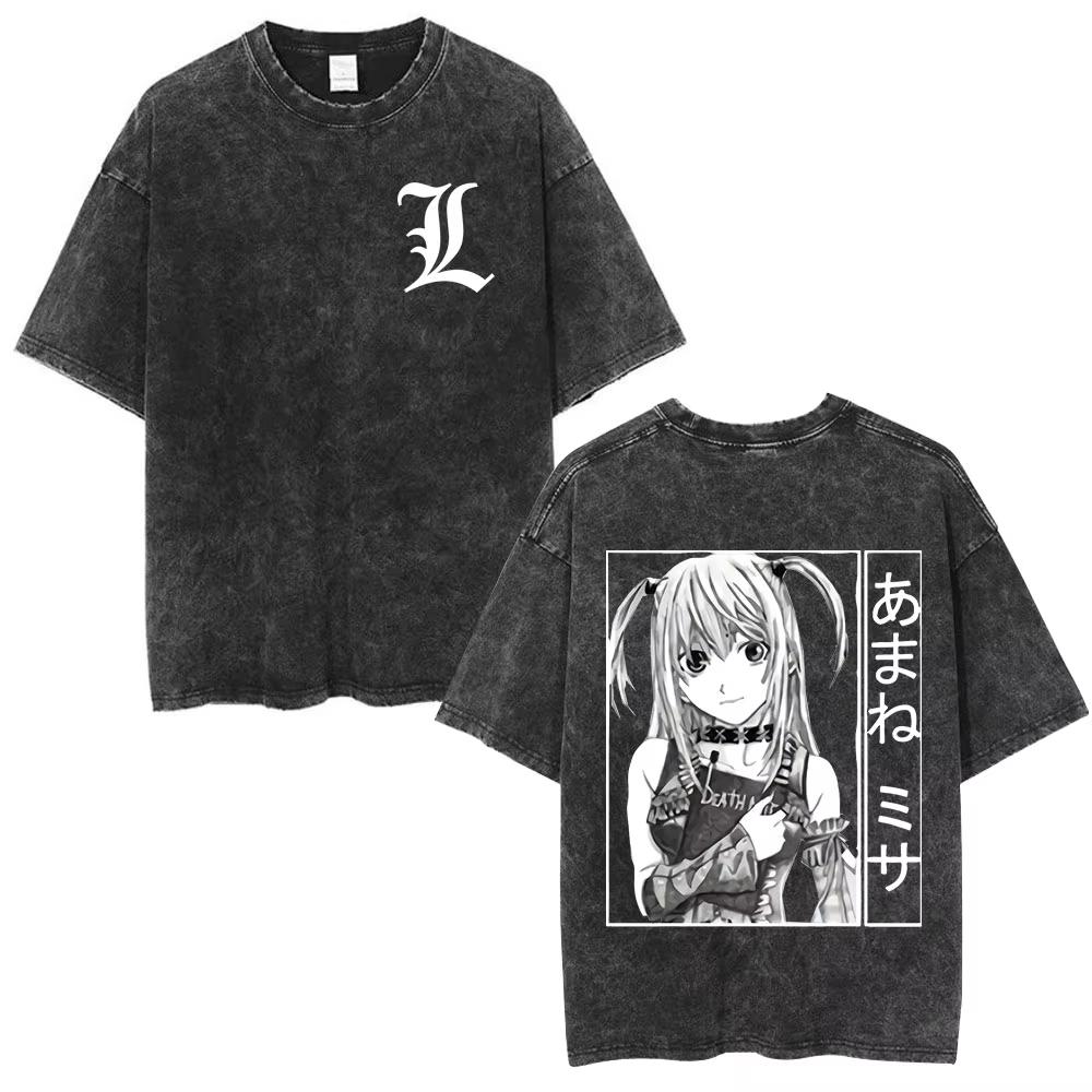 2026 Summer Hot Sale Vintage Washed Anime Death Note Graphic T Shirts Men Women Vintage Hip Hop Streetwear Oversized Tshirt