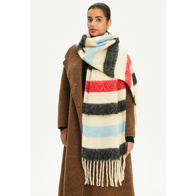 Women's Winter Colored Stripes Scarfs Vintage Casual Scarf Shawl Wraps Poncho Blanket Fringe Soft Thick Scarfs Chunky Long Shawl Scarves for Women