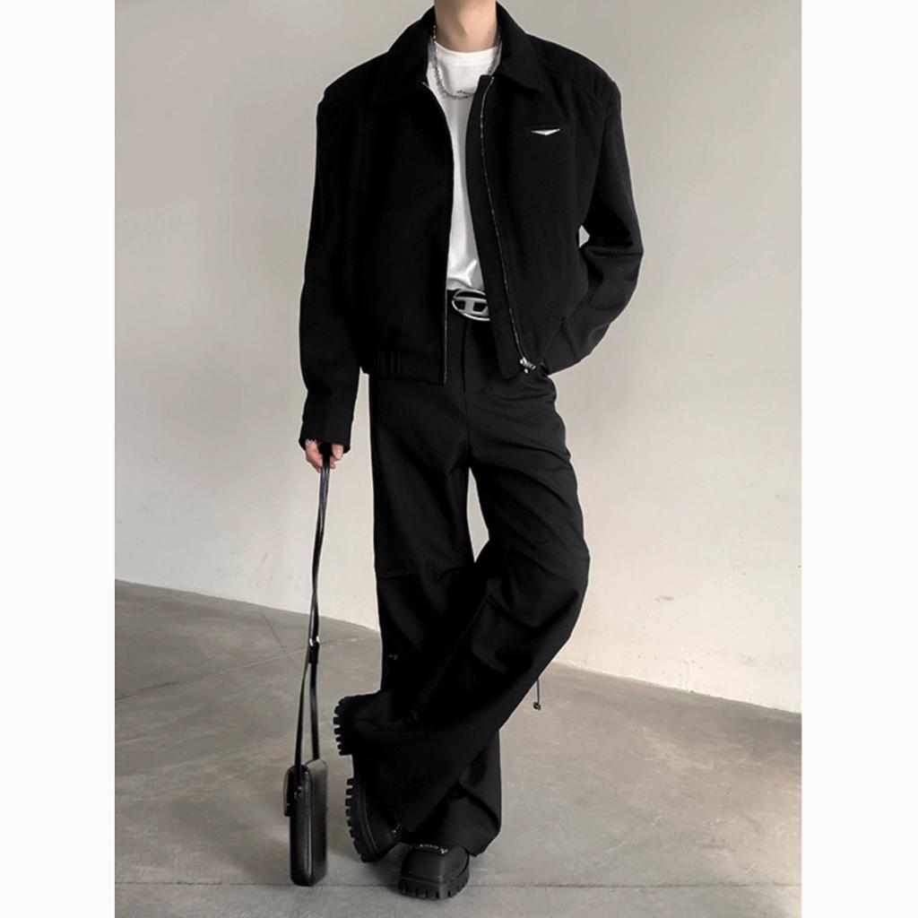 Spring Men's Casual Short Solid Color Lapel Baseball Jacket