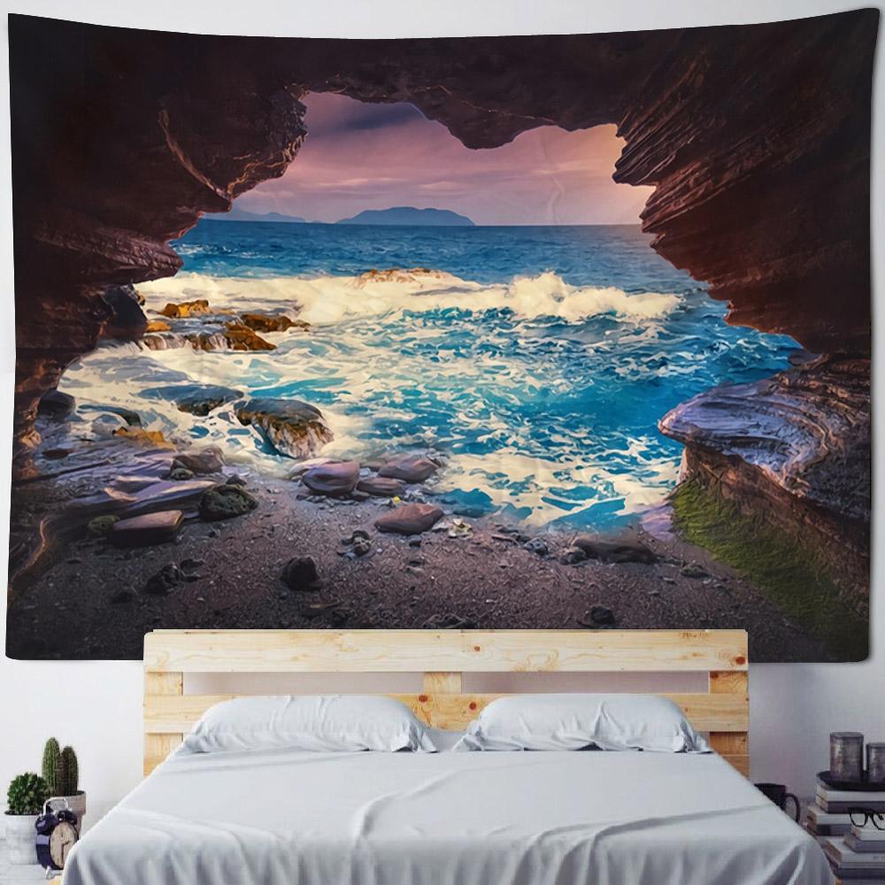 Sea View Oil Painting Tapestry Wall Hanging Living Room Bedroom Office Aesthetic Decoration Mural Home Background Hanging Cloth