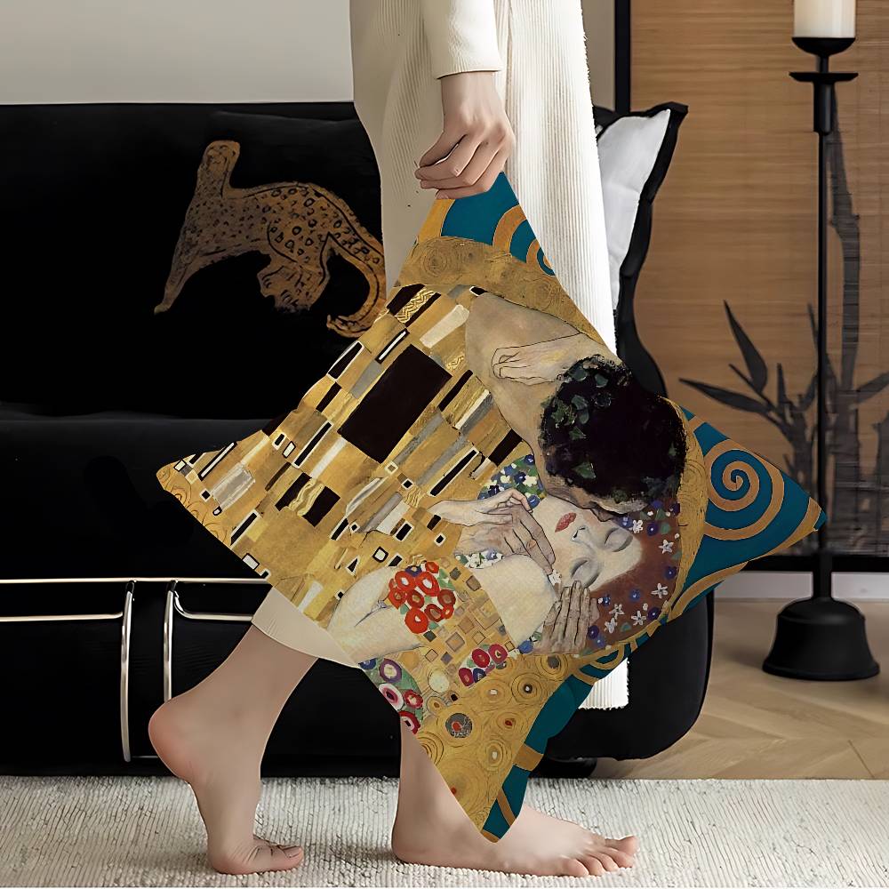 The Kiss Gustav Klimt Painting Cushion Cover Inches Farmhouse Decor Home Throw Pillow Covers For Couch Decorations