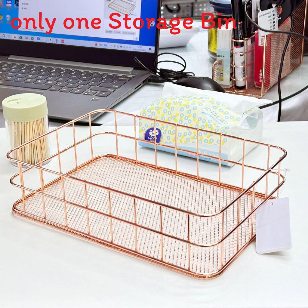 Slim Metal Storage Basket With Steel Mesh Base For Accessories And Small Items