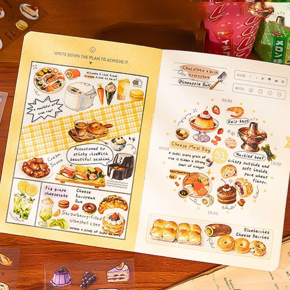20 Sheets Sticker Book a Bite of Light Series PET Scrapbook Sticker DIY Cartoon Material Decorative Stickers Journal Decoration