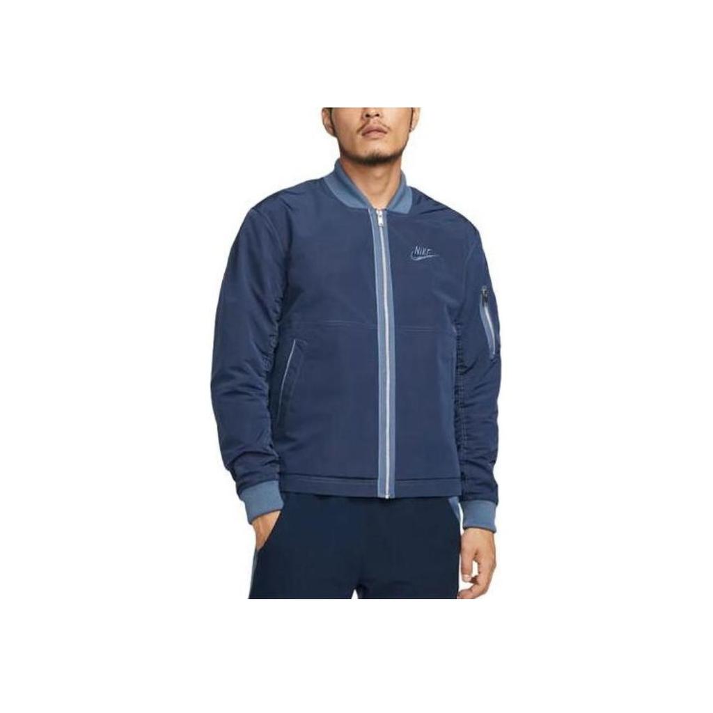 Nike Embroidered Logo Zip-Up Baseball Collar Long Sleeve Flight Jacket Men Jackets Midnight-Navy FD0952-451