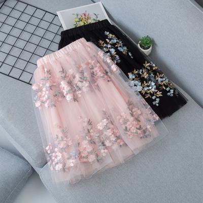 Jupe en Tulle doux pour enfants, jupe à pommeau florale en fil de filet pour filles, printemps et été