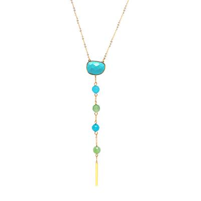 [Q0957] - Designer Steel Necklace 'Boho' Turquoise Green Gold - 10. 3x1. 6cm