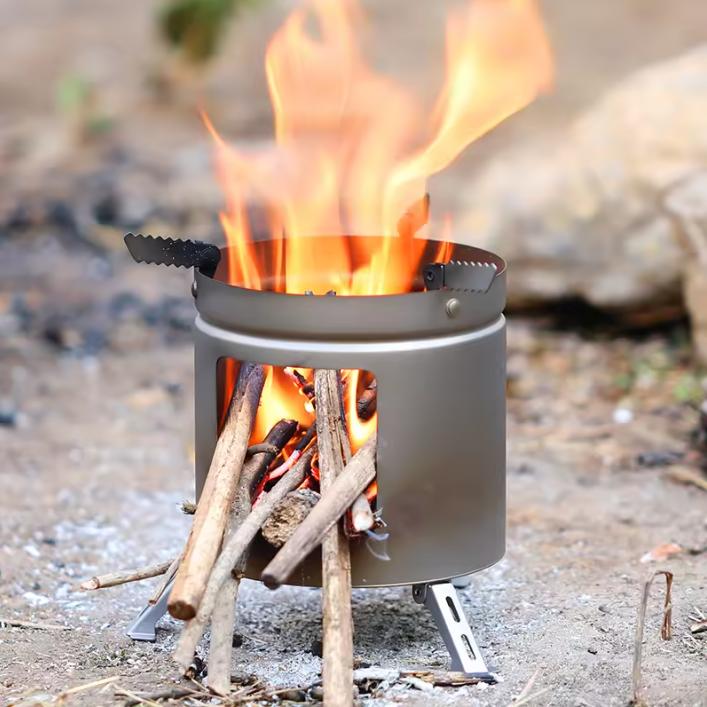 Portable Pure Titanium Outdoor Wood Stove <1L Capacity for Home Barbecue Picnic Tea Making Camping/Hiking Equipment
