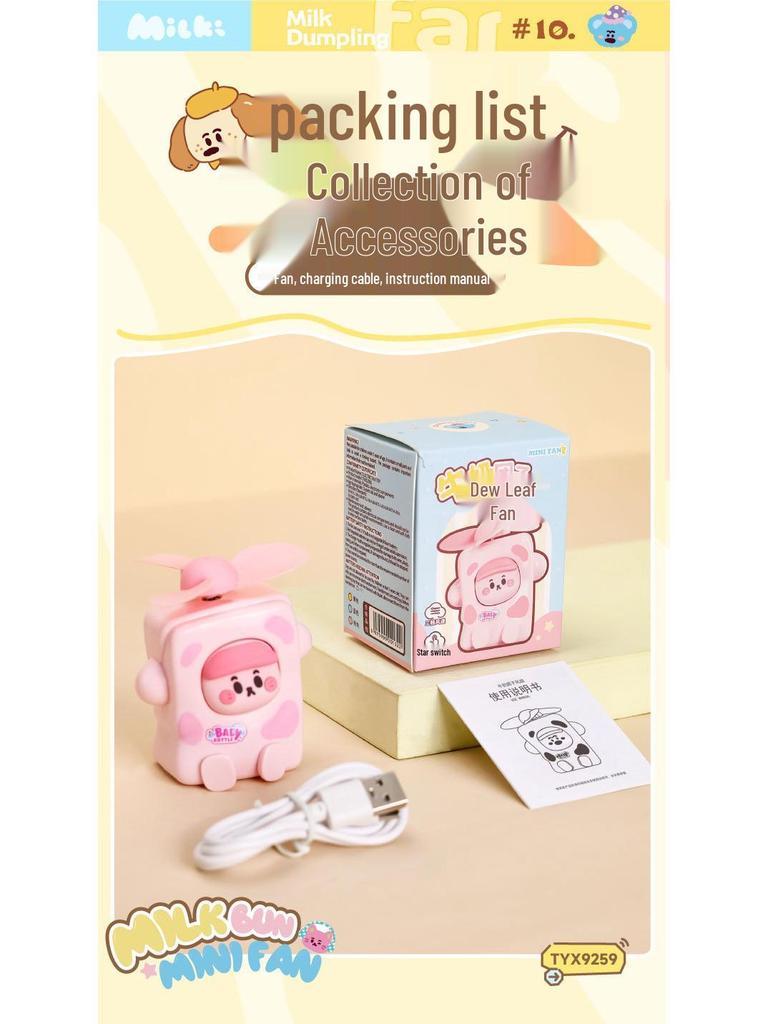 Cute Milk Dango Mini USB Rechargeable Handheld Desktop Fan - Student Portable Gift