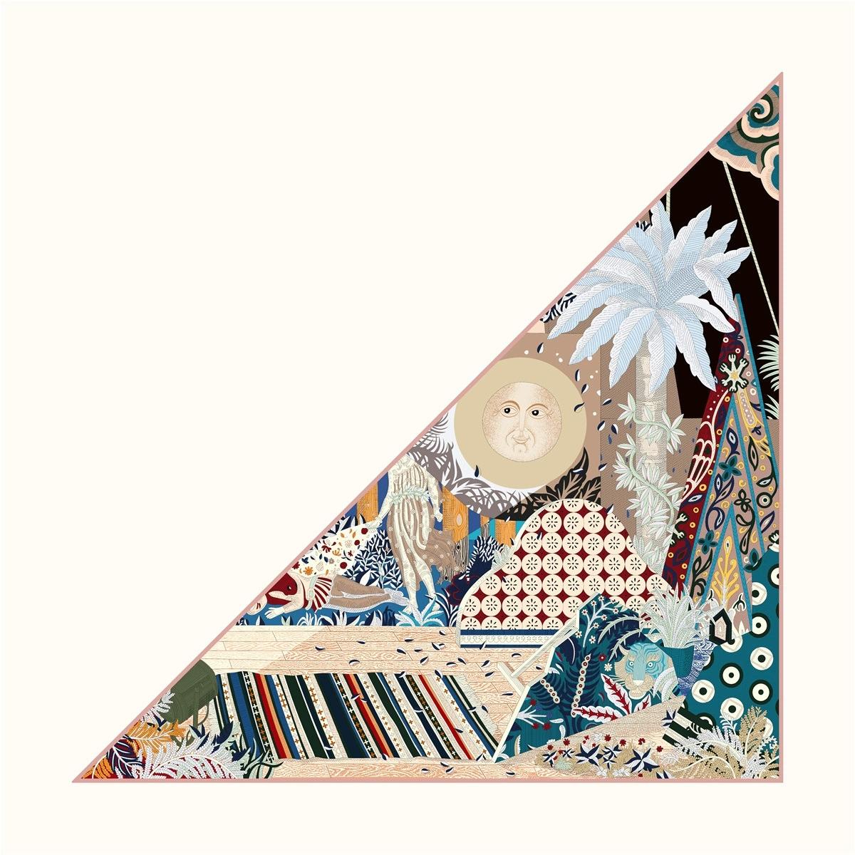 

New Women Autumn Triangle Twill Scarf Shawl Hijabs Luxury Sun and Plant Printing Bandana Foulard Neckerchief For Ladies 130x85cm