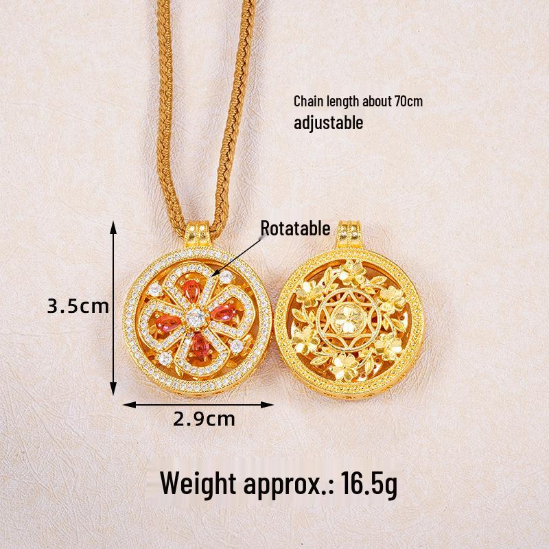 Ancient Gold Sand Eight-Treasure Compass Blessing Necklace - Chinese Retro Copper Alloy Jewelry