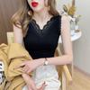Frauen Sommer Spitze V-ausschnitt Gestrickte Leibchen Weste Tops Ärmellose Eis Seide Schlank Bodenbildung Shirt Einfarbig Oberbekleidung