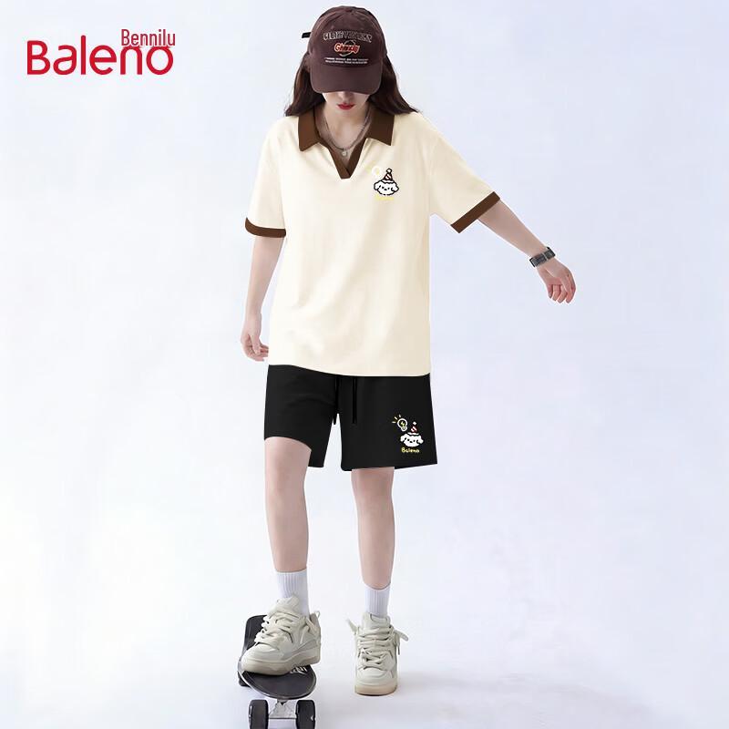 Baleno Women s Color-block Pure Cotton Lapel Short Sleeve & Shorts Set XL
