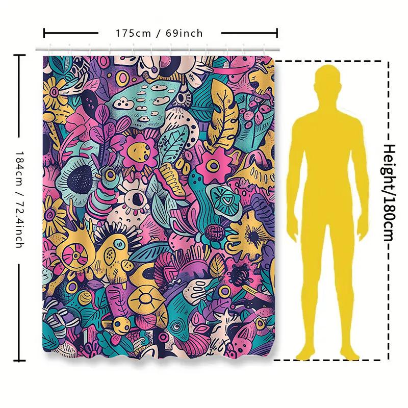 Böhmischer floraler DuschvorhangBunte Badezimmerdekoration mit handgemaltem Design Wasserdichter Stoff für moderne Wohnräume!