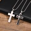 Xiaomi Vnox Chunky Three Layered Cross Necklaces for Men, Black Silver Color Stainless Steel Bold Faith Cross Pendant,Hip Hop Necklace