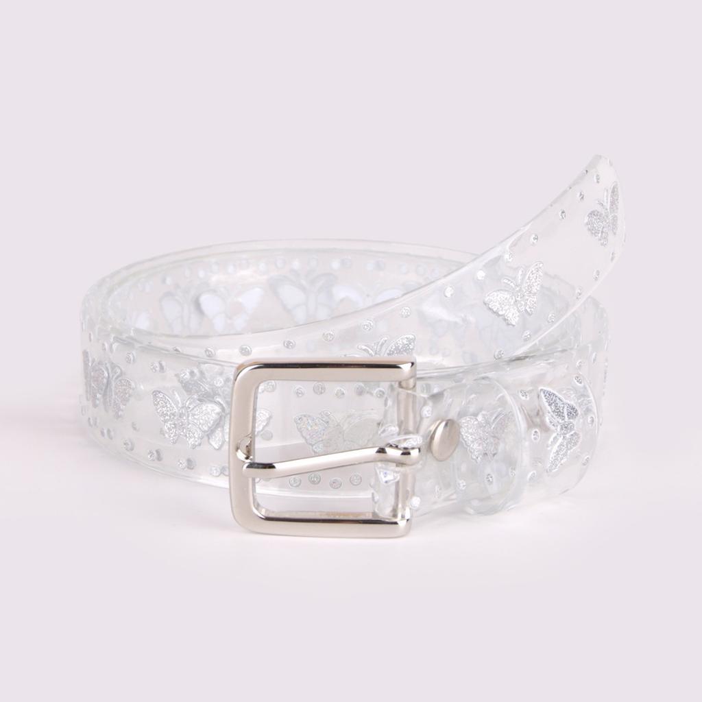 Transparent Laser Belt for Women, Jelly Belt Plastic Belt, Candy AB Color Embossed Butterfly Decoration Pvc Thin Belt