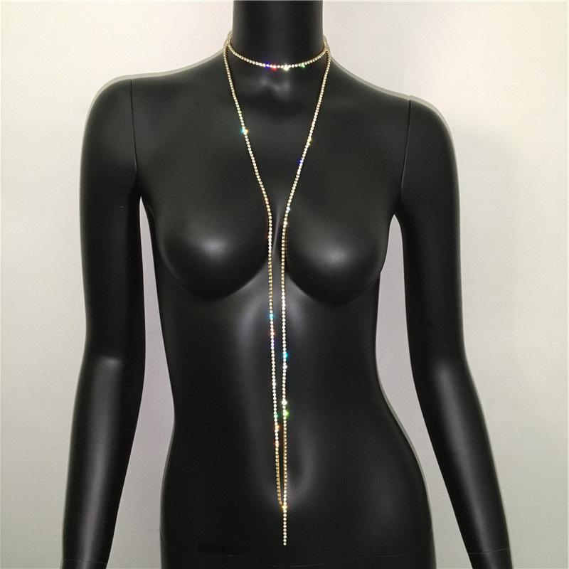 

Luxury Multi-layer Zircon Necklace, Sparkling Rhinestone Tassel Neck Accessories for Party