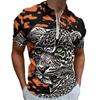 Zebra & Tropical Print Short Sleeve Zip-up Polo, Stylish Casual Top