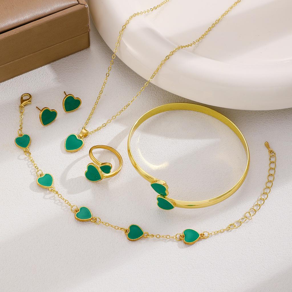 High-quality 2026 heart-shaped jewelry set, fashionable and romantic, exquisite oil drop love heart pendant, five-piece set, popular jewelry.