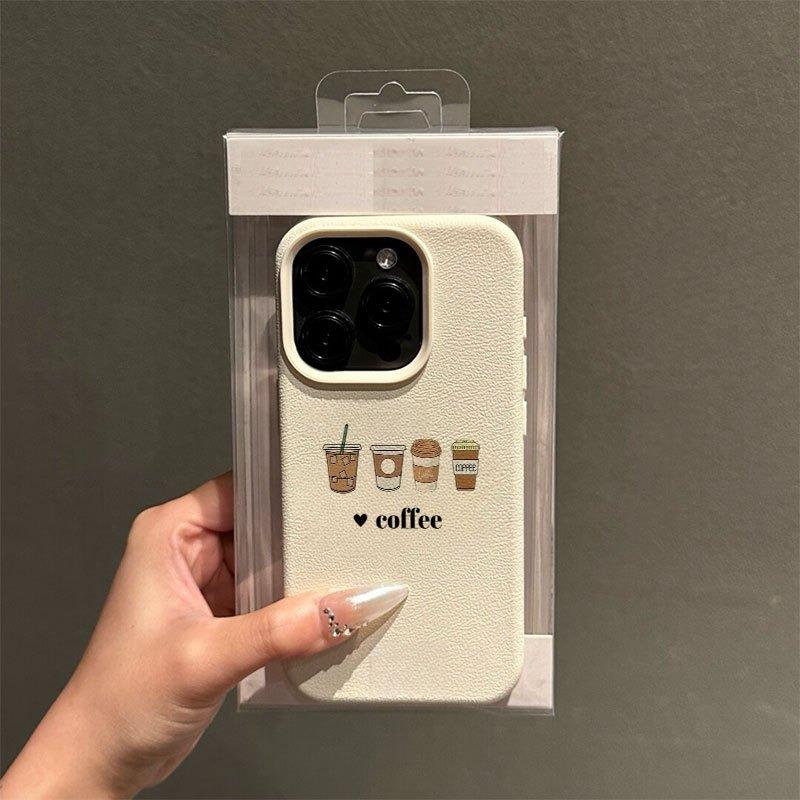 Minimalist Coffee Pattern Phone Case For Iphone 16 15 14 13 12 11 17 Pro Max Mini 7 8 Plus Vintage Floral Soft Cover