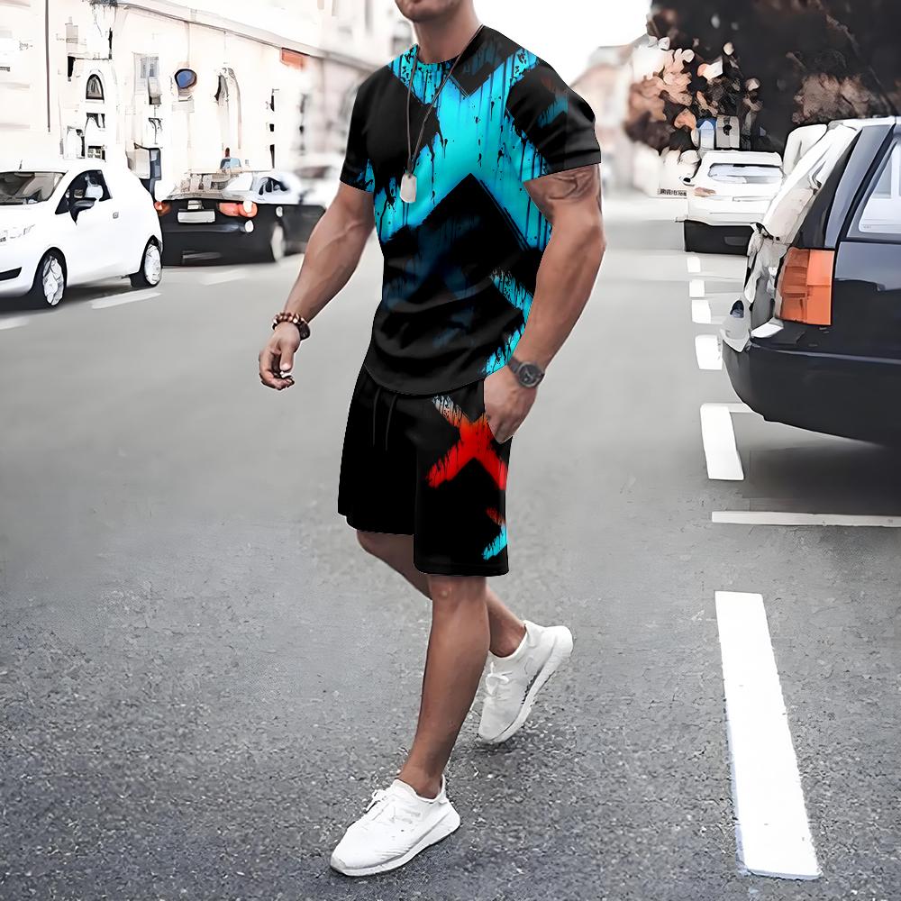 Plus Size Men's T-shirt Shorts 2-piece Set Men's Drawstring Side Pocket Shorts Sports Short Sleeve Tee Summer New Men's Clothing