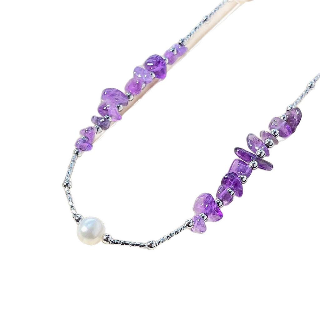 4mm Vintage Hohe Qualität Natürlicher Amethyst Süßwasserperle Design Sinn Halskette Schlüsselbein Kette
