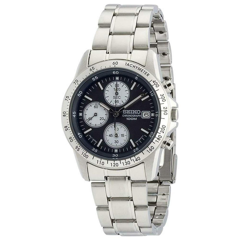Seiko Chronograph Men s Watch SND365 Navy Silver Stainless Steel 100m Water Resistant