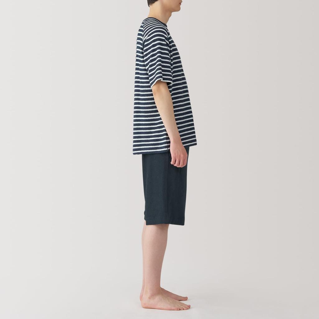 MUJI Towel Double Sided Pile Short Sleeve Room Wear Set FB0XZA5S Dark Navy Border XS Men's Men's Men's