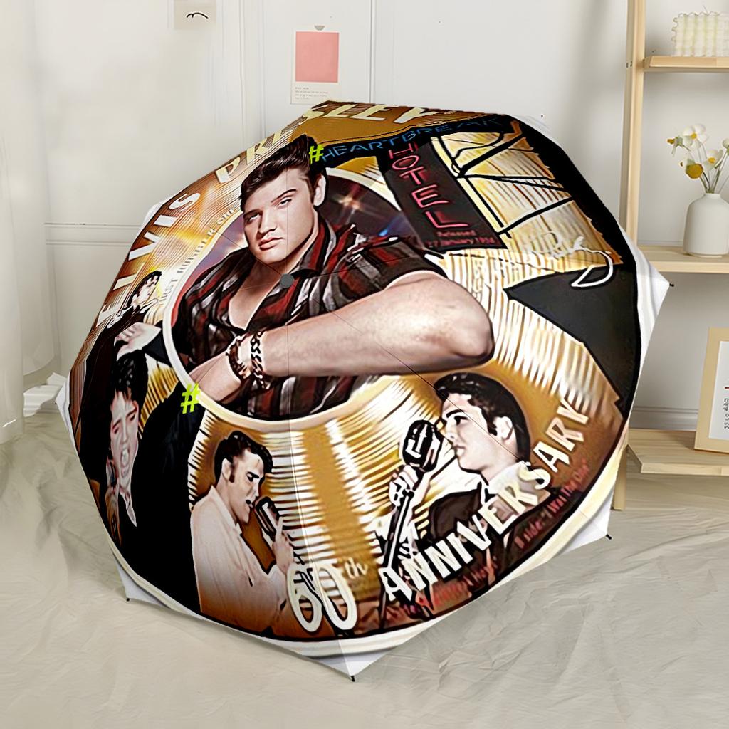 Ombrello Portatile Automatico Elvis Presley's Comeback Special Compatto Resistente Design a 8 Stecche Plastica Resistente Ferro Ombrello per Tutte le Stagioni per Viaggio