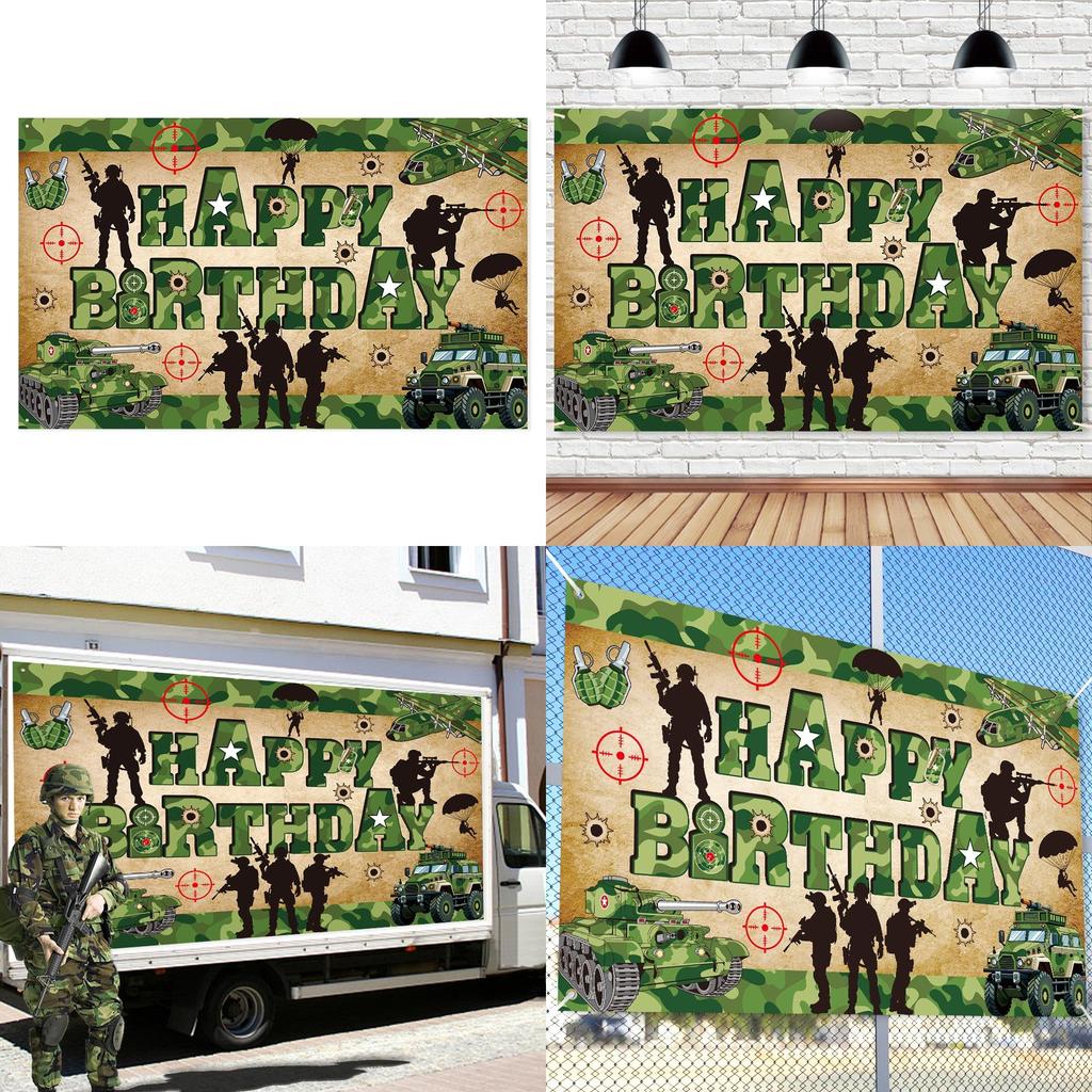 Militär-Themen-Geburtstagshintergrund mit Tarnstoff für Partydekorationen und Eventaufbau