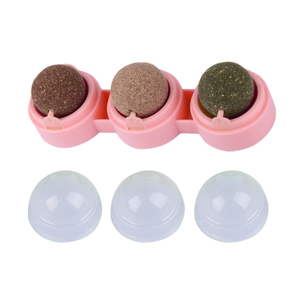 

3 in 1 Rotating Cat Catnip Toys Molar Teeth Cleaning Stick-on Treats Ball Toy Removes Hair Balls with Dust Cover Pet Accessories рожевий