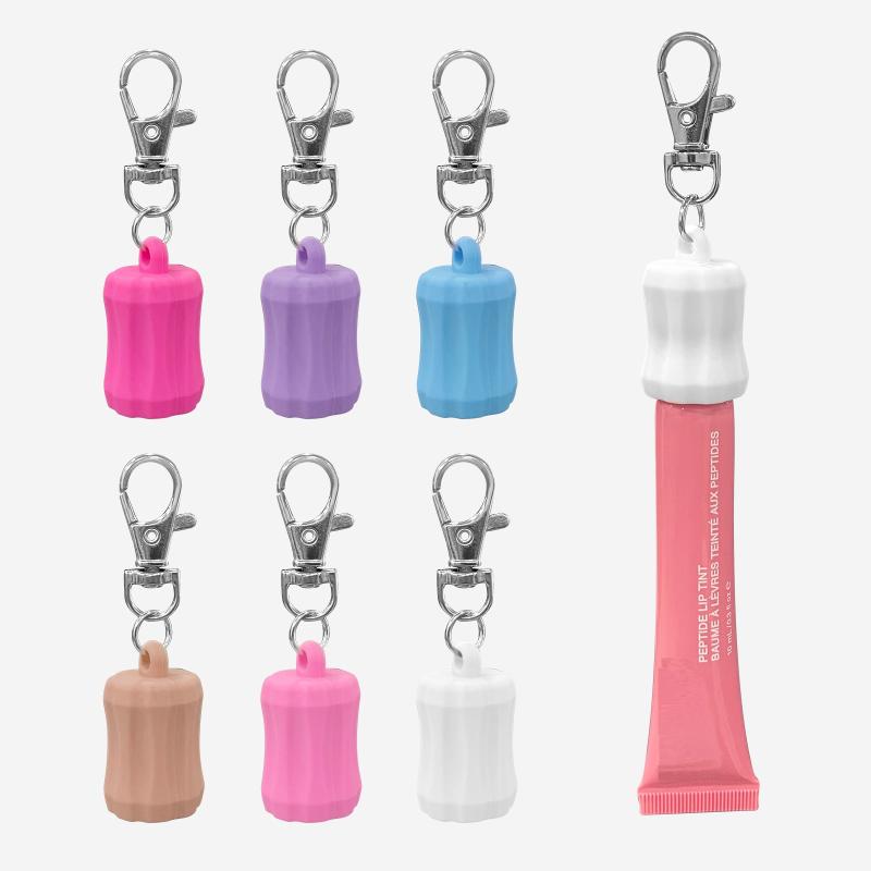 Portable Lip Gloss Keychain Caps Silicone Lid Holder Keyring Pendant For Lip Balm Bag Pendant Makeup Tool Accessories