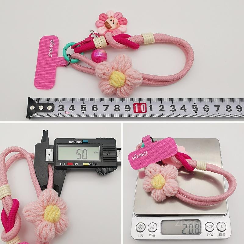 Laccetto per Cellulare, Fiore di Filato, Cordino Intrecciato da Polso, Ins, Cartone Animato Carino, Ciondolo Carino per Bambino, Cordino per Pollice, Stile Donna