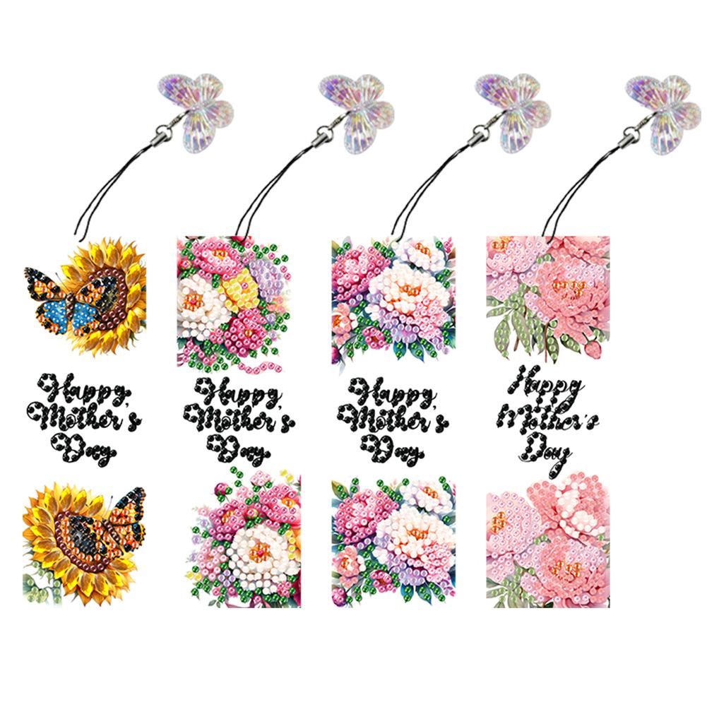 4Pcs Special Shaped Colorful Pattern Diamond Bookmark Art Project DIY Diamond Bookmark with Crystal Pendant for Reading Day Gift