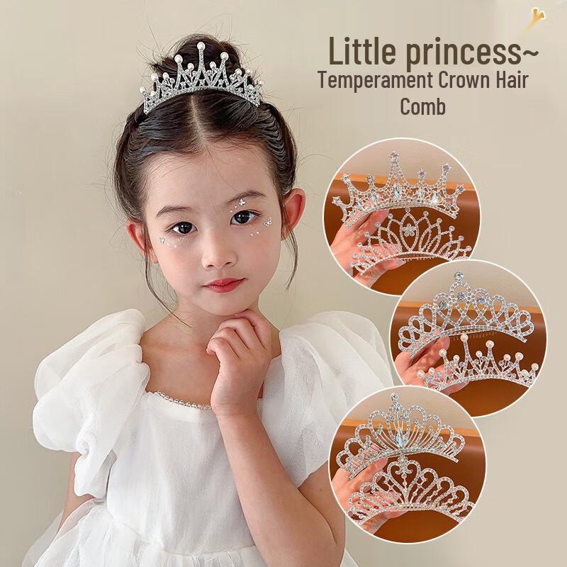 Kids Princess Crown Rhinestone Hair Comb Set