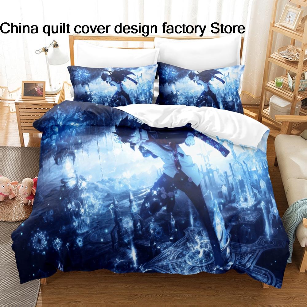 3Pcs Blue Exorcist Anime Bedding Set 3D Print Shonen Manga Duvet Cover Pillowcases For Teens Fans Room Decor Gift Bedding Set