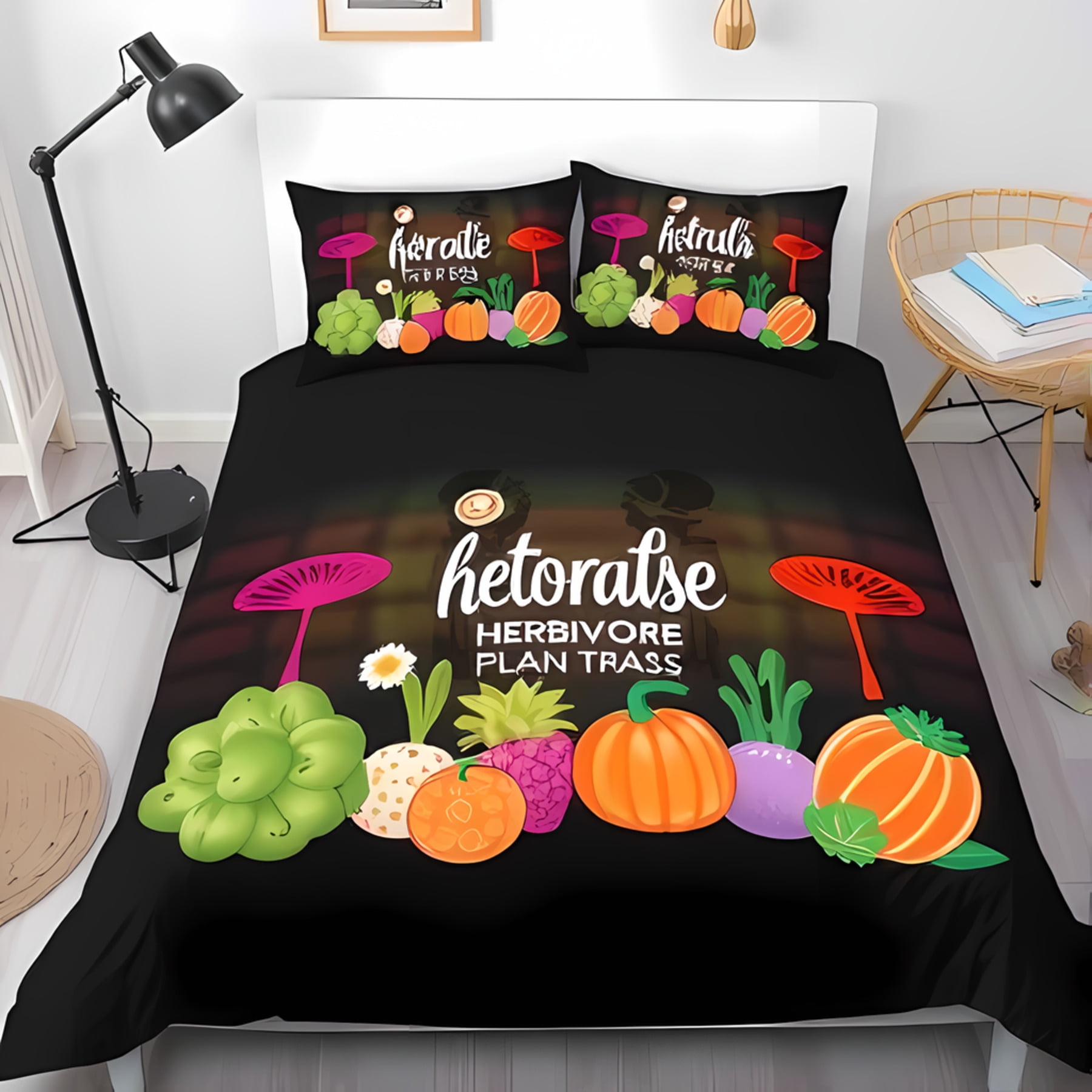 

Soft Duvet Cover Set featuring Colorful Fruit plus Vegetable Patern Cherful Beding for A Lively Bedrom Warm Soft Breathable Comfortable 135*200cm Eu-Single