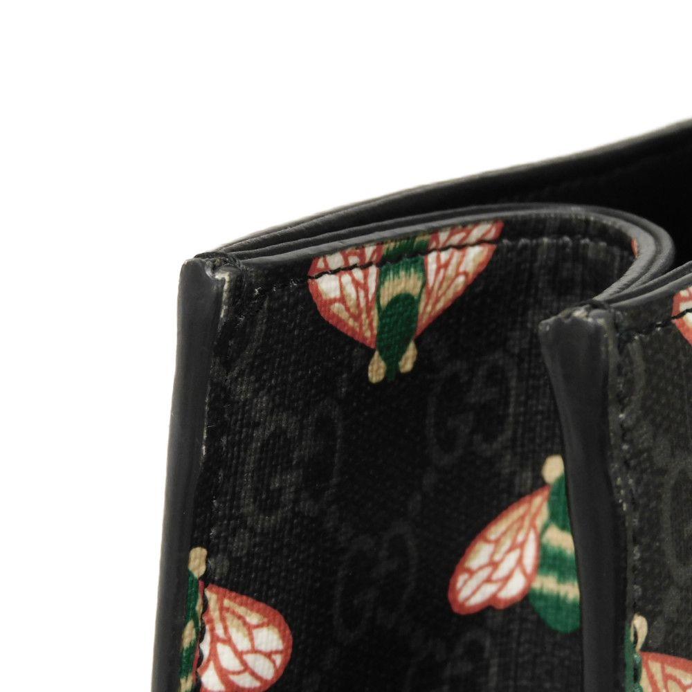 Used GG Supreme Bee Tote Bag In Black with Logo Embossed Calfskin Bee All-Over Print (Size 681298, UIEBN 1058, 7924)