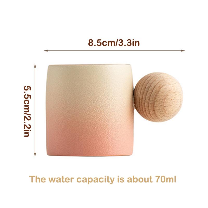 70ml Unikátní Stoare Šálek na čaj s dřevěnou kuličkovou rukojetí, Umělecký keramický hrnek na kávu pro odpolední čaj