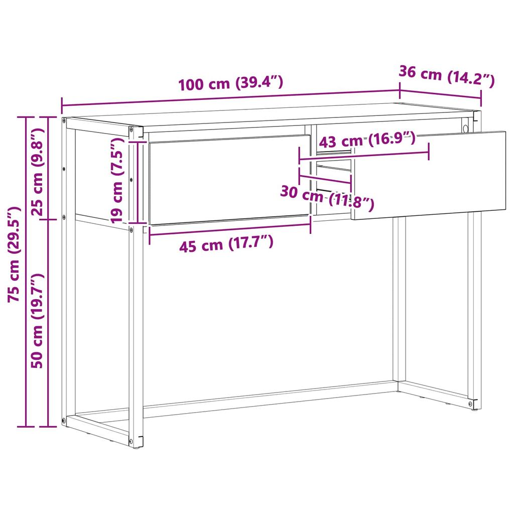 Side Table Smoked Oak 100 x 36 x 75 cm Engineered Wood
