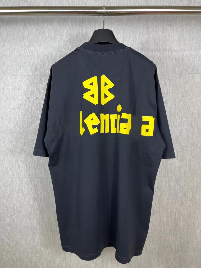 B Brand SS24 Vintage Paříž Logo Páska Prané Volné Tričko