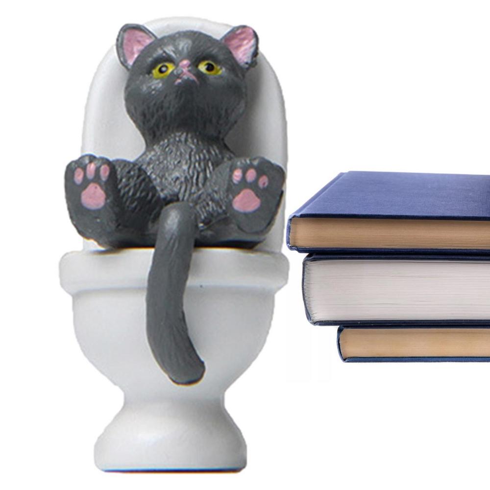 Cat Figurine Sculpture Statue Small Animal Sitting On Toilet Statue Resin Landscape Decoration Animals Modern Decor Resin Home
