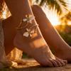 Gold Tone Flower Open Cuff Anklet For Women Shell Inspired Floral Adjustable Foot Jewelry For Beach Vacation