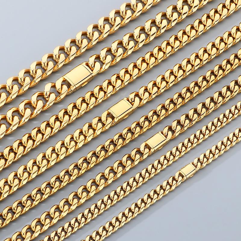 Hip Hop Miami Cubaanse Ketting Halsketting voor Mannen Vrouwen Choker Glanzend Goudkleurig Roestvrij Staal Sieraden 15MM Dik Accessoire